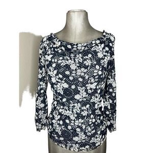 Dana Buchman Sz M Cowl Neck Blue Lined Top